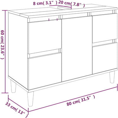 vidaXL Waschbeckenunterschrank, Badschrank mit 4 Schubladen 1 Fach, Waschtisch Unterschrank mit Holzbeinen Tür, Schrank Badunterschrank Badmöbel, Schwarz Holzwerkstoff