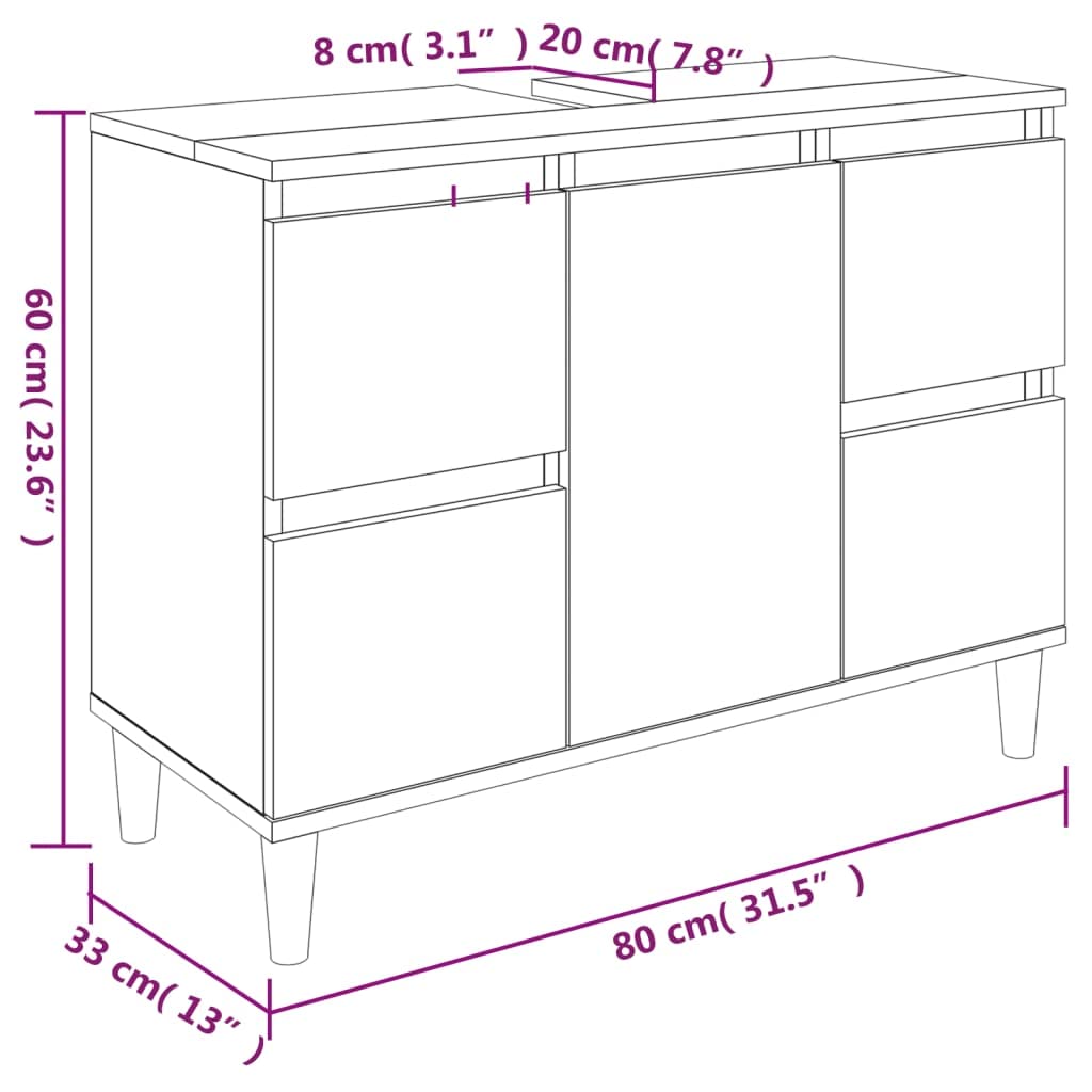 vidaXL Waschbeckenunterschrank, Badschrank mit 4 Schubladen 1 Fach, Waschtisch Unterschrank mit Holzbeinen Tür, Schrank Badunterschrank Badmöbel, Schwarz Holzwerkstoff