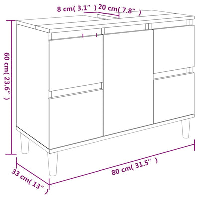 vidaXL Waschbeckenunterschrank, Badschrank mit 4 Schubladen 1 Fach, Waschtisch Unterschrank mit Holzbeinen Tür, Schrank Badunterschrank Badmöbel, Schwarz Holzwerkstoff