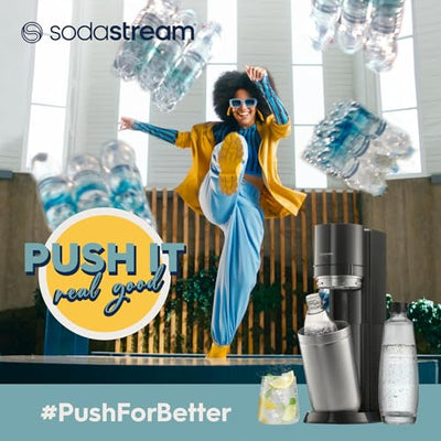 SodaStream Wassersprudler Crystal 3.0 Quick-Connect CO2-Zylinder und 1x Glaskaraffen, Silber, Schwarz/Titan, 45 cm