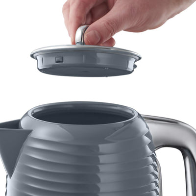 Russell Hobbs Wasserkocher [1,7l, 2400W] Inspire Grau mit hochwertiger Hochglanz-Struktur (Schnellkochfunktion, herausnehmbarer Kalkfilter, Wasserstandsanzeige, abnehmbarer Deckel) Teekocher 24363-70