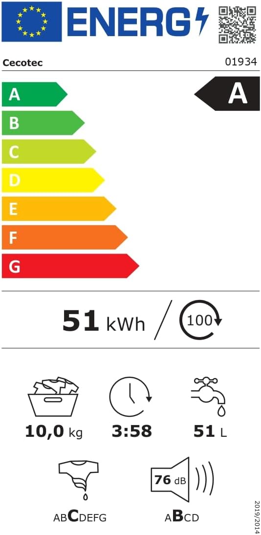 Cecotec Waschmaschine 10kg Frontlader Bolero Dresscode 10950 Autodose Inverter 3D Steel A. 1400 U/min, Matrix-Display 9,2", 16 Prog, niedriger Verbrauch, Inverter Plus Motor, Auto-Dosierung, Steammax