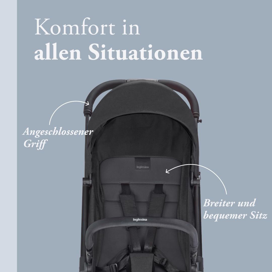 Inglesina Sketch Kinderwagen Leicht und Kompakt, Schwarz, Bequem, bis zu 17kg, Einhand-Faltung, UPF 50+