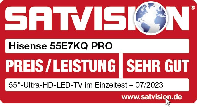 Hisense 55E7KQ PRO 139cm (55 Zoll) Fernseher, 4K UHD, QLED, Smart TV, HDR, Dolby Vision IQ, 144Hz (VRR), HDMI 2.1, Game Mode PRO, Triple Tuner, Alexa Built-In, Dolby Atmos, Dunkelgrau [2023]