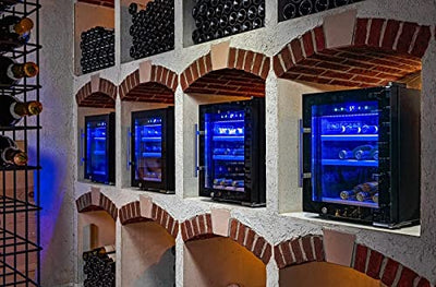 BODEGA43-12C Weinkühlschrank klein - Weinkühlschrank 12 Flaschen, 33 Liter, 5-20 ºC, 1 Zone, Geräuscharm (41 dB), Kompressorkühlung, Drei Schubladen aus Buchenholz