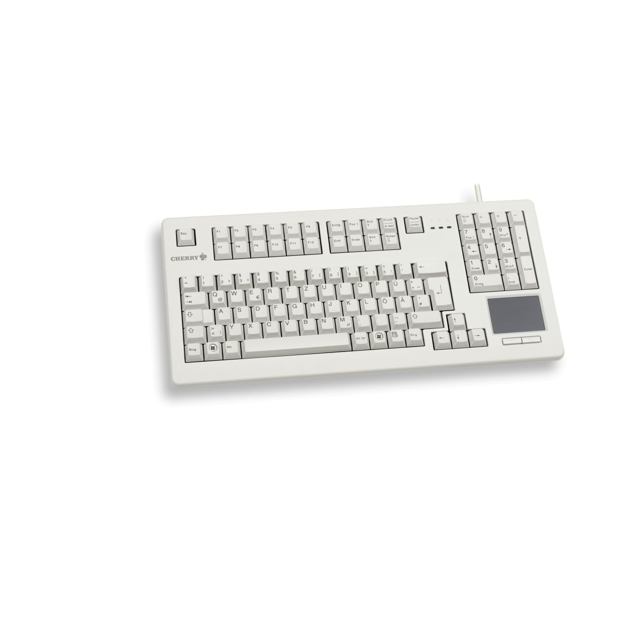 CHERRY G80-11900, Kabelgebundene Tastatur mit Touchpad, für Industrieanwendungen, Deutsches Layout (QWERTZ), für Dauereinsatz, mit Ziffernblock, Weiß