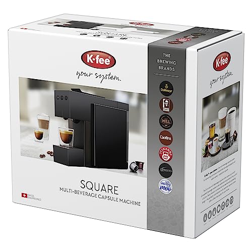 K-fee SQUARE Kapselmaschine für Kaffee, Tee & Kakao | kompakte Kaffeemaschine | schnelles Aufheizen | 0,8 L Wassertank | 19 Bar | Piano Black