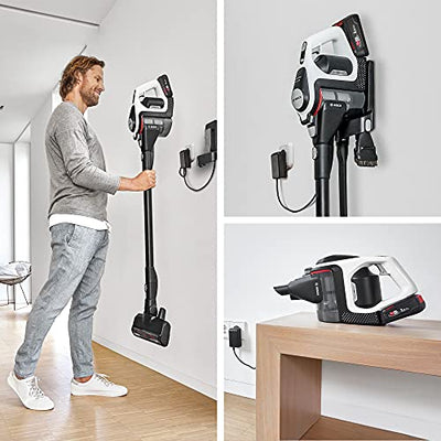 Bosch Akku-Staubsauger Unlimited Gen2 Serie 8 BKS8214W, beutellos, bis 45 Min Laufzeit, austauschbarer Akku, LED-Beleuchtung, automatische Anpassung an alle Bodenarten, XXL-Polsterdüse, weiß