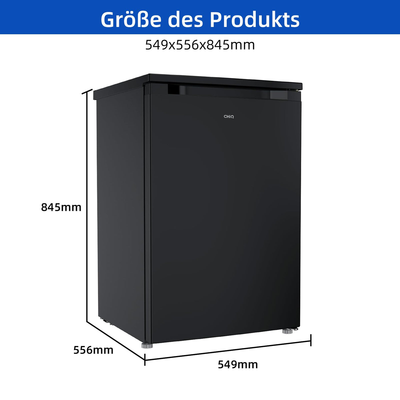 CHIQ CTT107BC Kühlschrank Klein 107 Liter, Höhe 84cm, Tiefe 55cm, Platzbedarf nur 0,3 ㎡, Mikro-Gefrierfach, Vario Box, 7 Temperaturregelstufen, geräuscharm, 87 kWh/Jahr, Schwarz