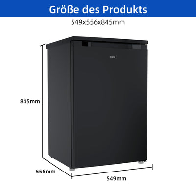 CHIQ CTT107BC Kühlschrank Klein 107 Liter, Höhe 84cm, Tiefe 55cm, Platzbedarf nur 0,3 ㎡, Mikro-Gefrierfach, Vario Box, 7 Temperaturregelstufen, geräuscharm, 87 kWh/Jahr, Schwarz