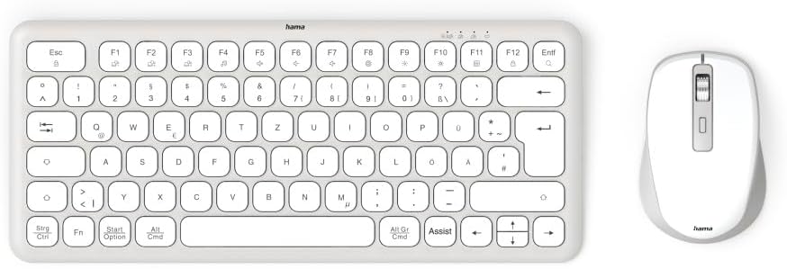 Hama Tastatur Maus Set kabellos (Multi Device Tastatur und Maus mit Bluetooth/Funk für PC, Smartphone, Tablet, klein, mit Batterien, leise Scissortasten, Multimedia Tasten, deutsches QWERTZ-Layout)