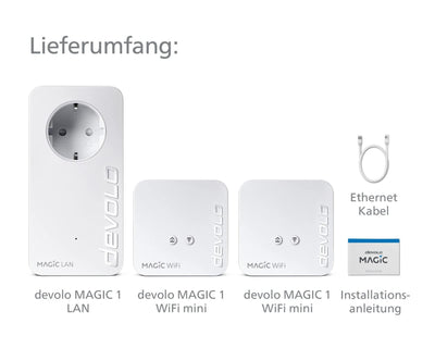 devolo Magic 1 WiFi mini Multiroom Kit, WLAN Powerline Adapter, bis zu 1.200 Mbit/s, WLAN Verstärker, 1x LAN Anschluss, dLAN 2.0, weiß