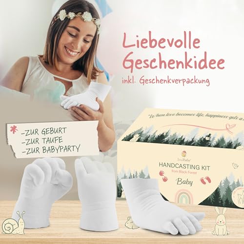 SOULBABY® Gipsabdruck Baby Hand und Fuß [4 Abdrücke] I 100% Made in Germany I Baby Geschenk Geburt Junge & Mädchen I Babyabdruck Set I Fußabdruck & Handabdruck Baby I Geschenk zur Geburt