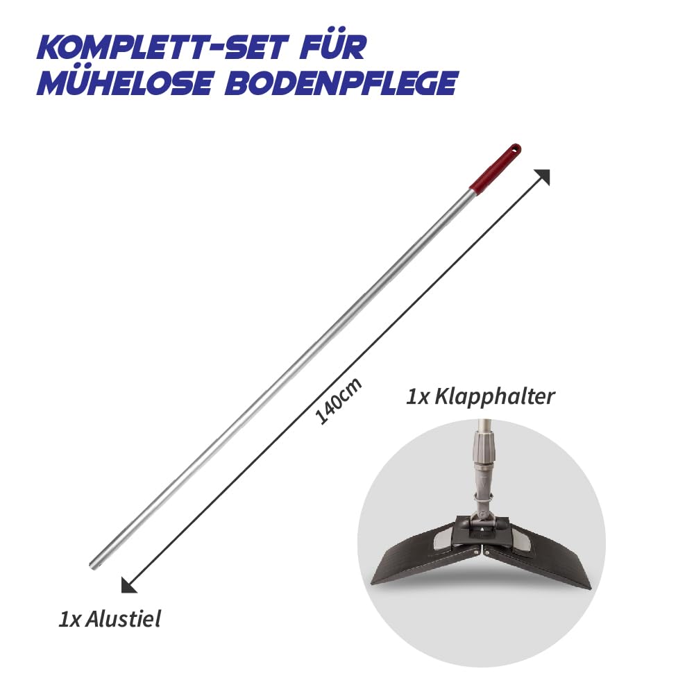 G.I.V. - Reinigungstechnik Bodenwischer Moppstange Aluminium 140cm mit Rändelhandgriff + Klapphalter 50cm, Alustiel für Wischmopp, Microfasermopp, Universalmopp - Wischer für die Bodenreinigung