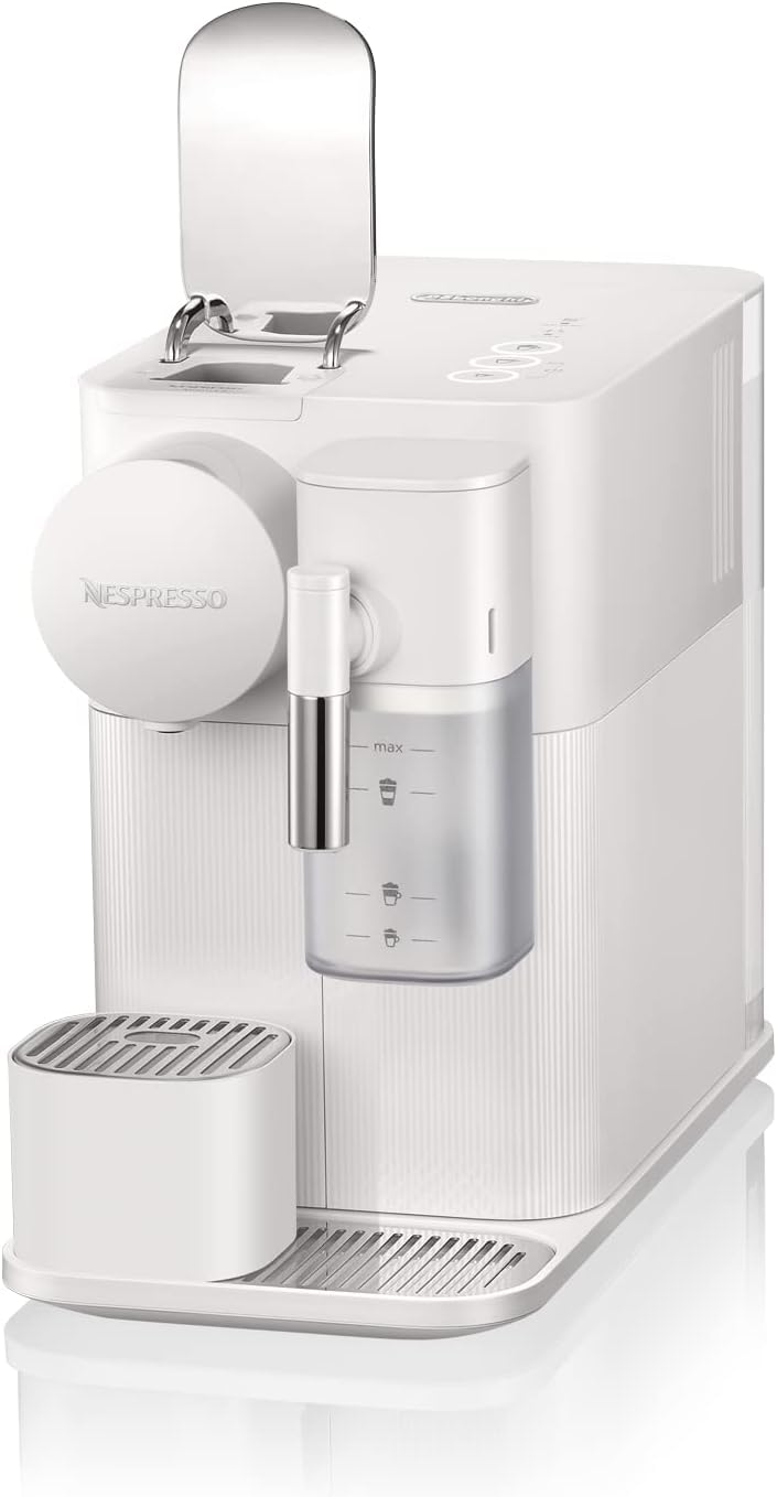 Nespresso De'Longhi Lattissima One EN510.W Kaffeekapselmaschine mit automatischem Milchsystem, 3 Direktwahltasten, 1 L Wassertank, 19 bar Pumpendruck, nur 25 Sek. Aufheizzeit, Auto-Abschaltung, weiß