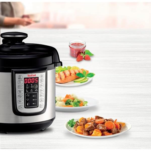 Tefal CY505E Fast & Delicious Multikocher | elektrischer Schnellkochtopf | 6 L Kapazität | 25 Automatische Programme | Bis zu 80 % schnelleres Kochen | Energiesparend | Rezeptheft | 1200 W | Edelstahl