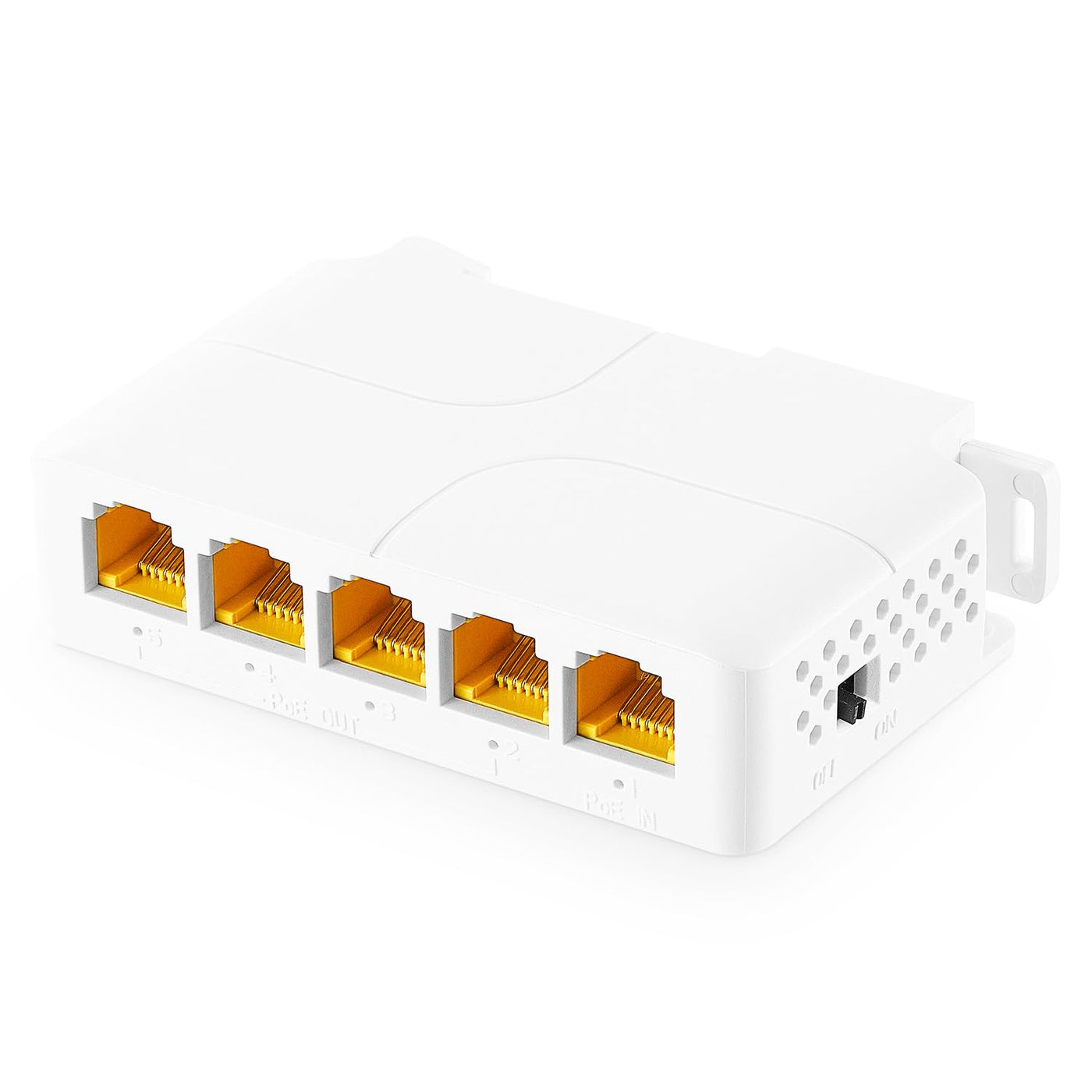 Gigabit PoE Passthrough Switch, 1 PoE in 4 PoE Out Extender, IEEE802.3af/at/bt PoE Powered 90W, 10/100/1000Mbps Ethernet, DIN-Schiene & Wandmontage, Plug and Play