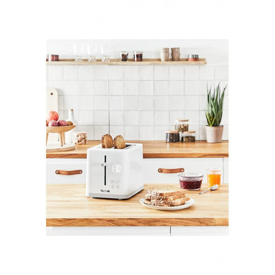 Tefal TT6931 Sense Toaster | 7 Bräunungsstufen | Digitaldisplay | Countdown | Aufwärmen/Auftauen | Krümelschublade | Stopp-Taste | Weiß