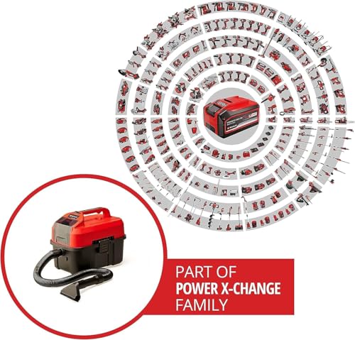 Einhell Akku-Nass-Trockensauger TE-VC 18/10 Li-Solo Power X-Change (10 Liter Tank, inkl. 2 m-Schlauch, Fugen-/Bürstendüse + Polster-/Universaldüse, ohne Akku und Ladegerät), Rot