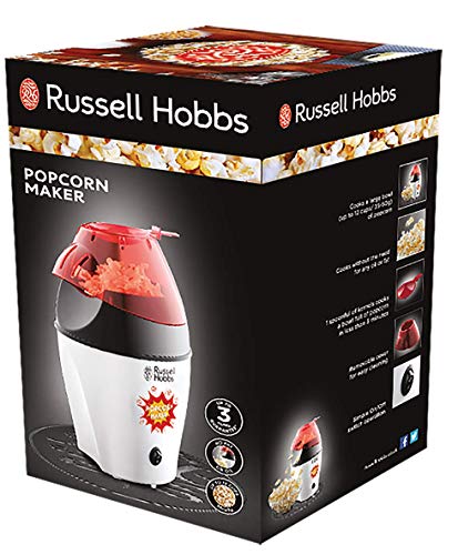 Russell Hobbs Popcornmaschine [Testsieger] Fiesta (Heißluft Popcorn Maker, ohne Fett & Öl, inkl. Mais Messlöffel, BPA-frei, 1290W) 24630-56, Weiß/Schwarz