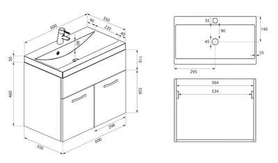 Badplaats B.V. Badezimmer Badmöbel Set Montreal mit Spiegelschrank 60cm Waschbecken Eiche Kastanie - Unterschrank Hochschrank Waschtisch Möbel