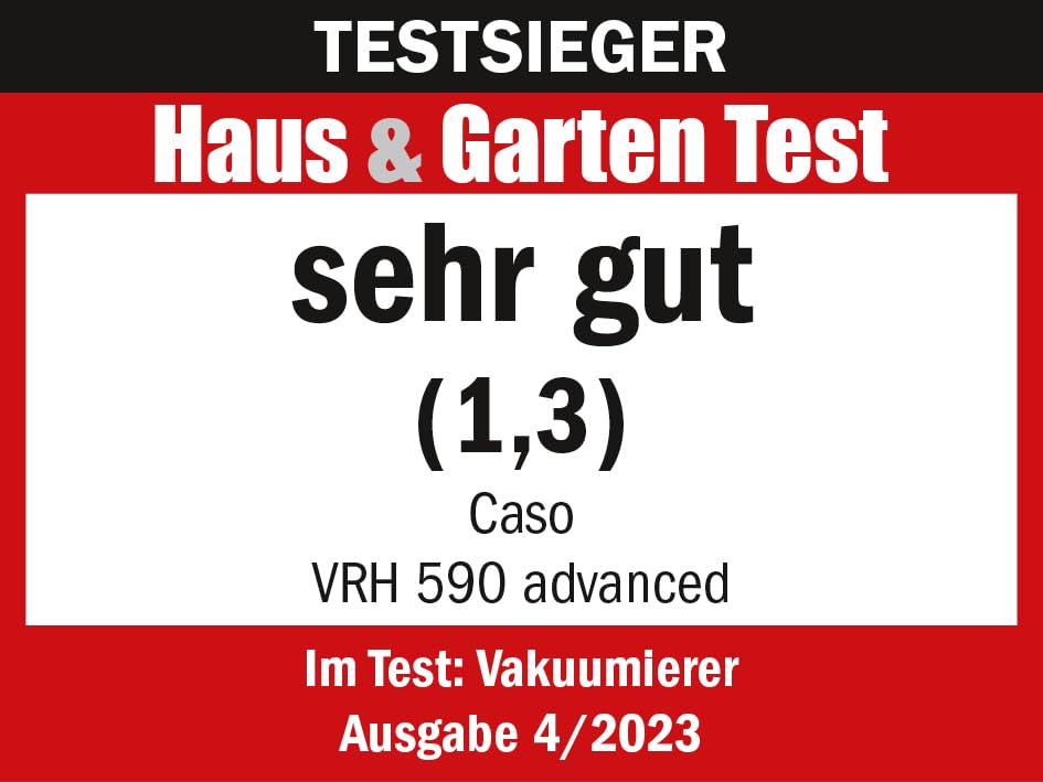 CASO VRH 590 advanced Vakuumierer - Vakuumiergerät, bis 125 Vakuumiervorgänge non-stop, 2,5 mm dicke Schweißnaht, integriertes Rollenfach mit praktischem Cutter, Testsieger Haus & Garten Test