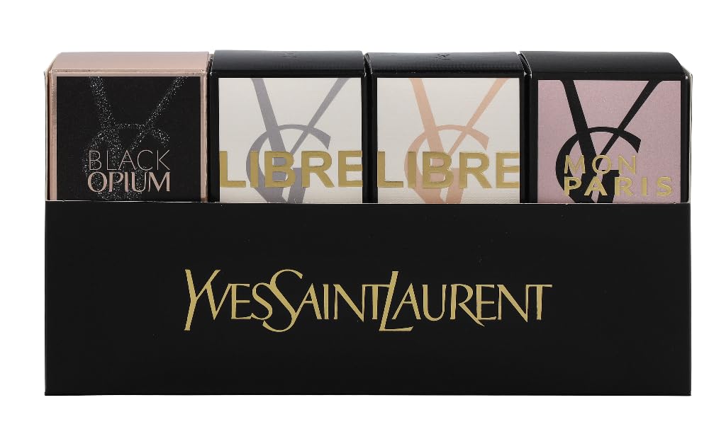 Yves Saint Laurent YSL Parfüm-Miniatur-Reise-Set für Damen, Libre EDT 7,1 g + Libre EDP 7,1 g + Mon Paris EDP 7,1 g + Black Opium Eau de Parfum 7,5 ml