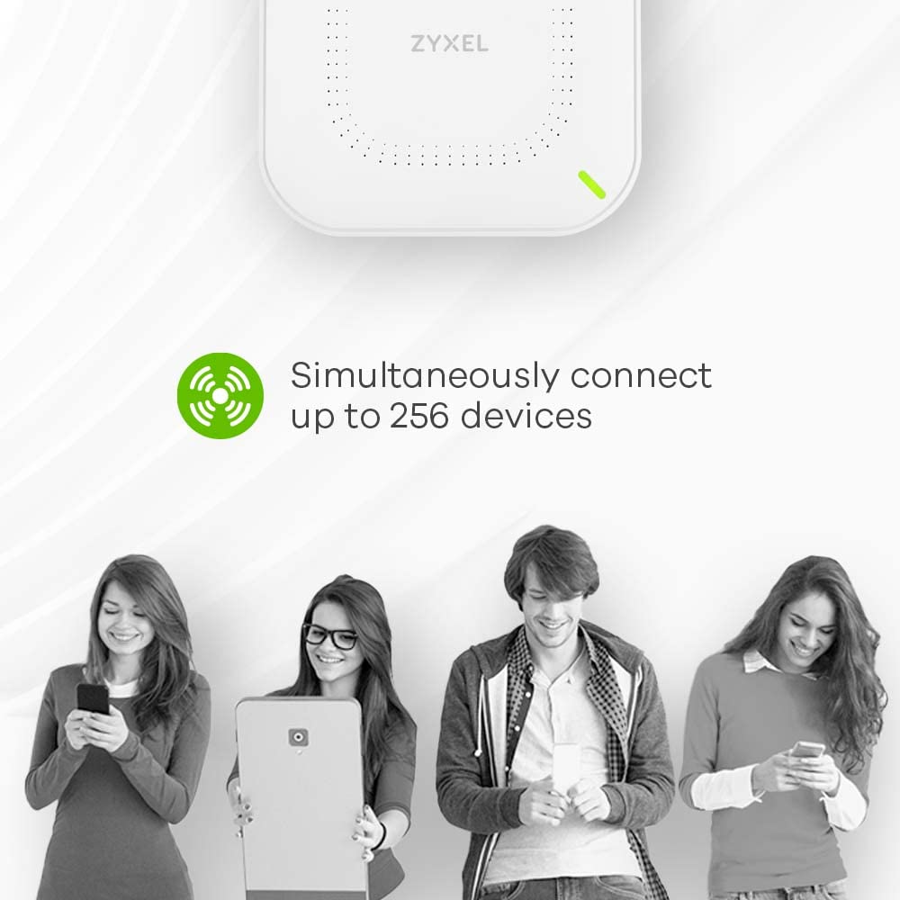 Zyxel Cloud WiFi6 AX1800 Wireless Access Point (802.11ax Dual Band), 1,77 Gbit/s, Verwaltbar über Nebula APP oder Standalone, bis zu 4 Separate WLAN-Netzwerke, PoE, Netzteil inklusive [NWA50AX]