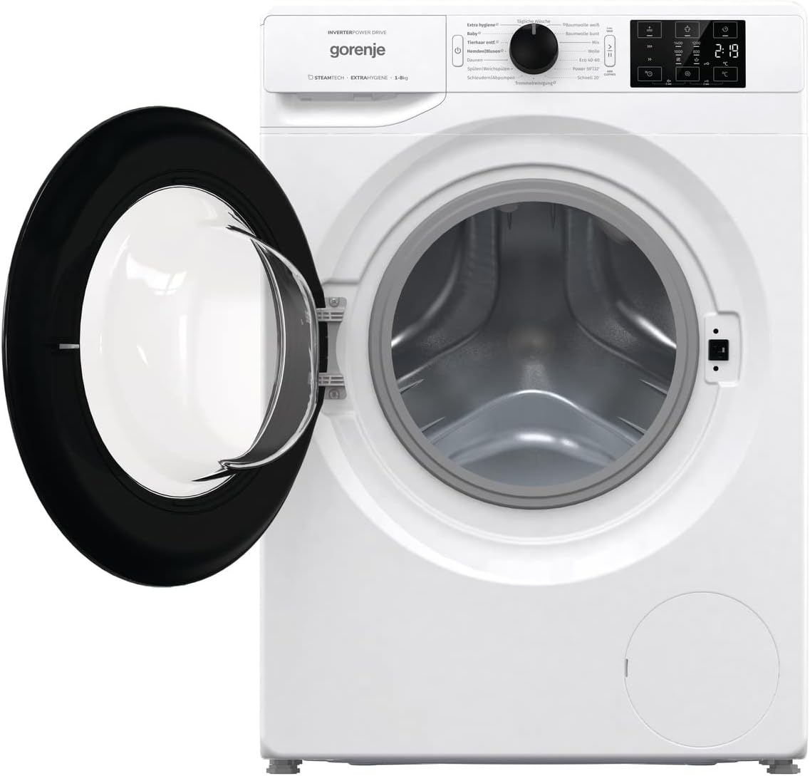 Gorenje WNEI 84 BPS Waschmaschine mit Dampffunktion / 8 kg / 1400 U/min /16 Programme Inverter Motor/Edelstahltrommel/AquaStop/Kindersicherung/SterilTub/Weiß