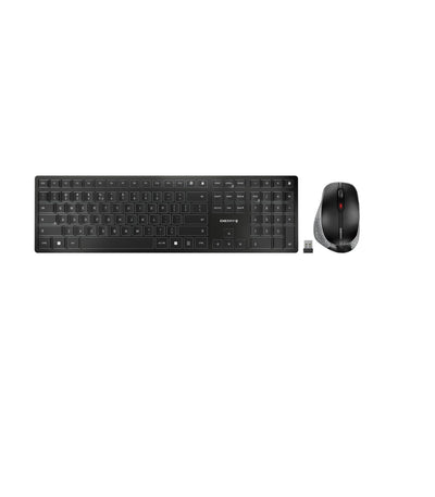 CHERRY DW 9500 SLIM, Kabelloses Tastatur- und Maus-Set, EU-Layout (QWERTY), Bluetooth oder 2,4 GHz Funk, Ergonomische Rechtshändermaus, Schwarz-Grau