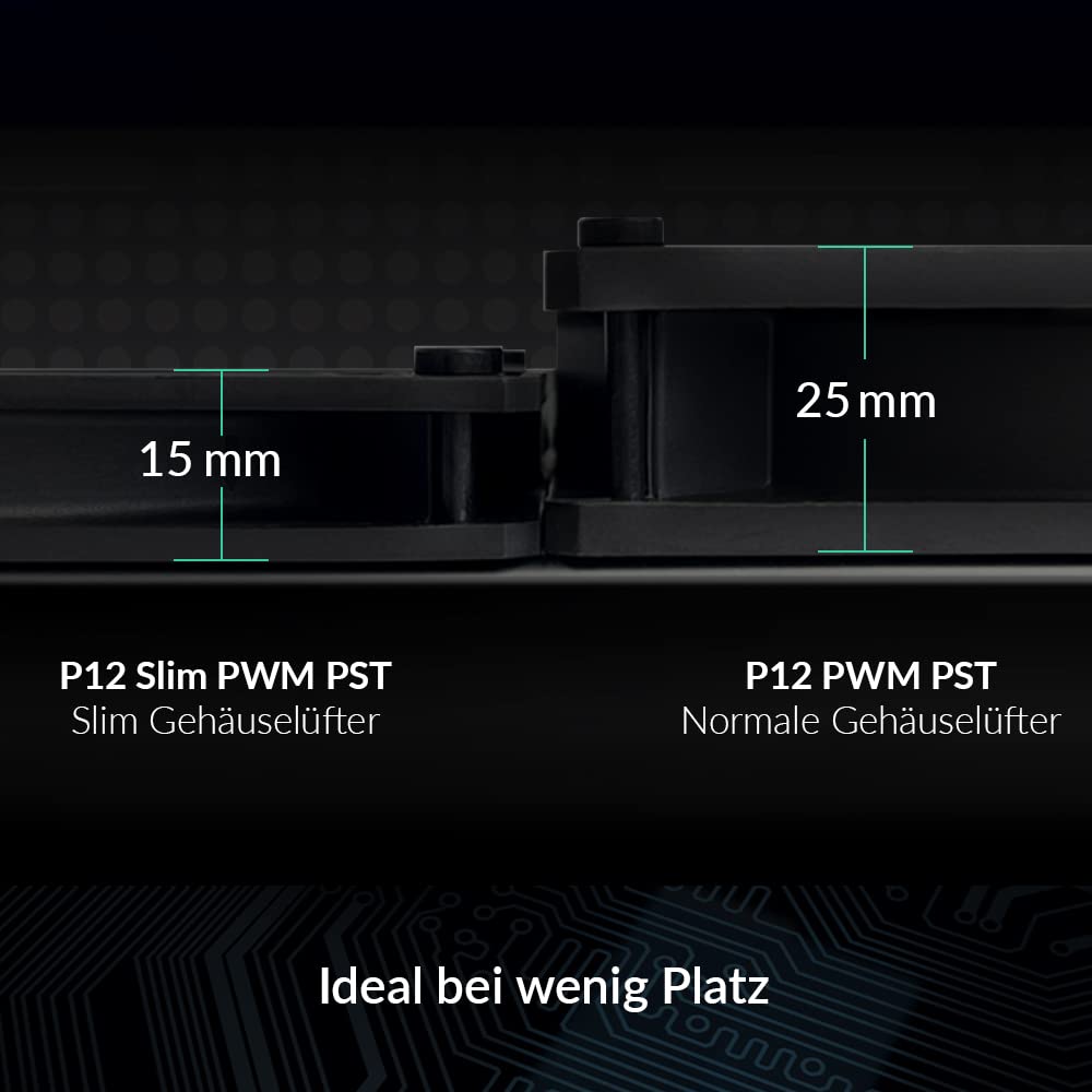 ARCTIC P12 Slim PWM PST - PC Lüfter, 120 mm PWM PST Gehäuselüfter optimiert für statischen Druck, Case Fan mit PST-Anschluss (PWM Sharing Technology), besonders schmal - Schwarz