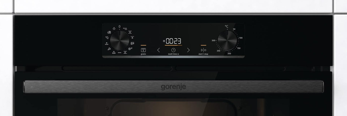 Gorenje OptiBake BOS6737 E02B Einbau-Backofen / 77L / AquaClean/Heißluft/ExtraSteam/AirFry/PerfectGrill/Pizzamode 300°C/Schwarz