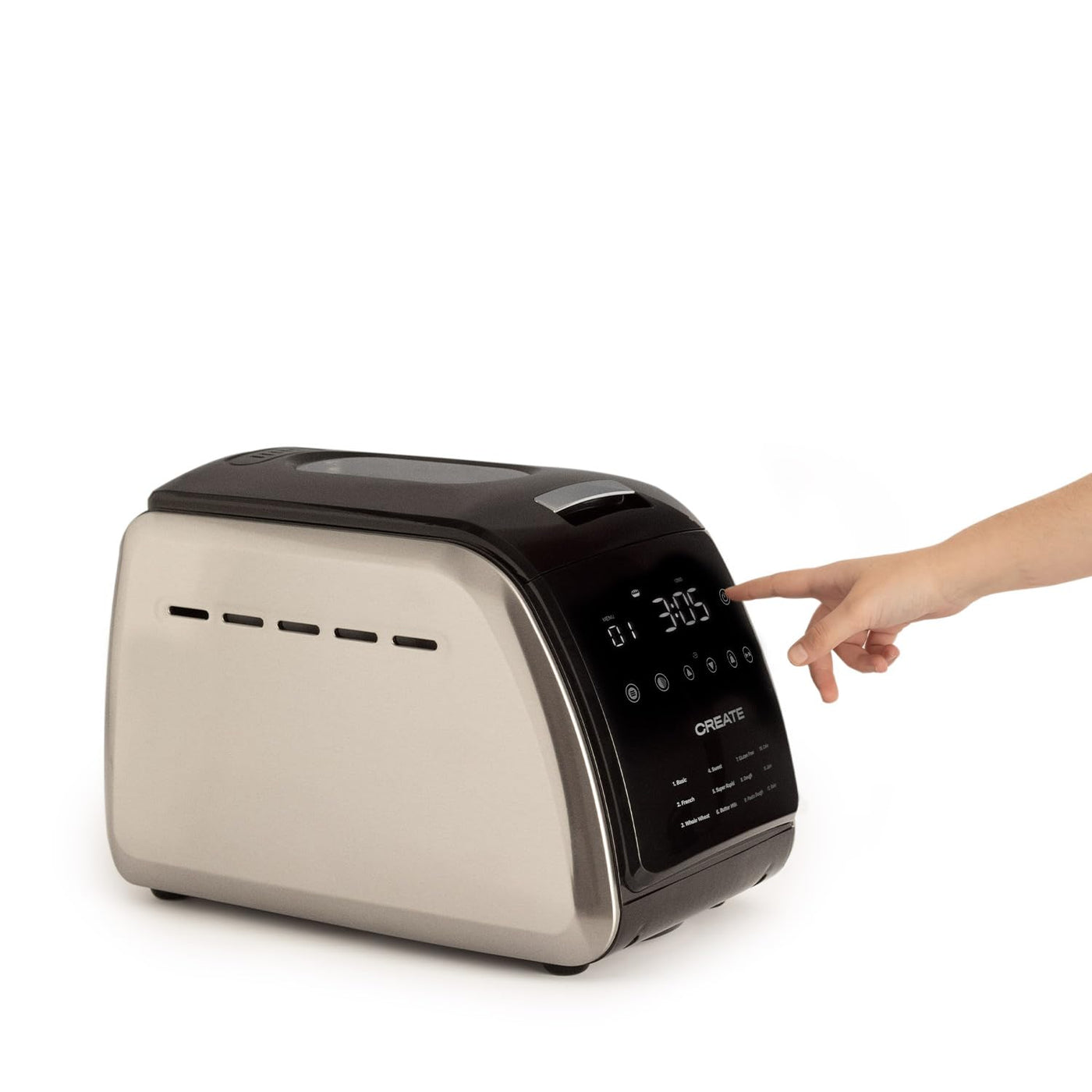 CREATE Chef Bread Automatischer Brotbackautomat 850 W / 12 Programme, LCD-Display, 15 Stunden programmierbar, inkl. Zubehör