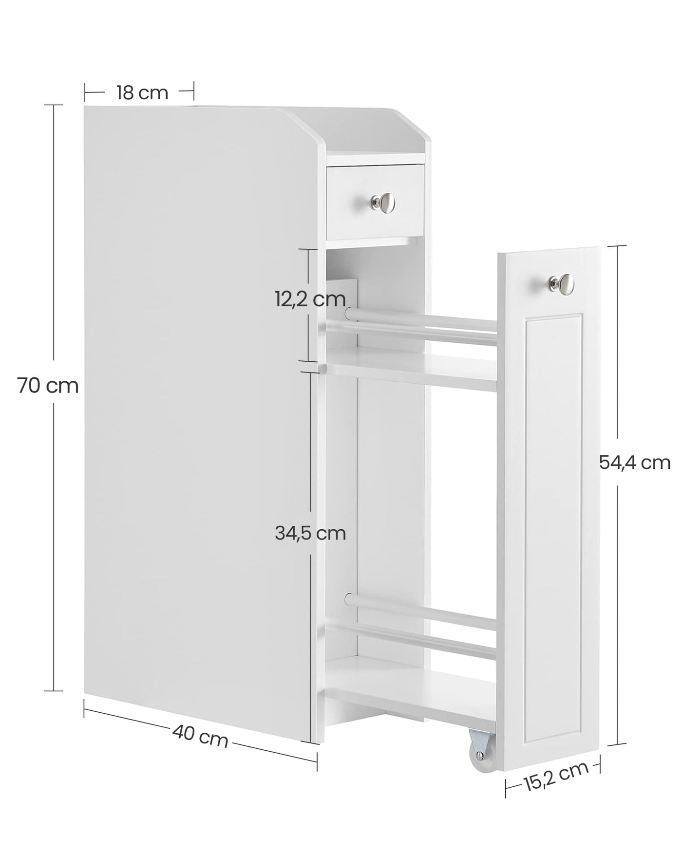 VASAGLE Badezimmerschrank klein, Badschrank schmal, Kleiner Schrank für Toilettenpapier, Toilettenschrank mit Schubladen, Aufbewahrungsschrank stehend, für kleine Räume, weiß BBC847P31