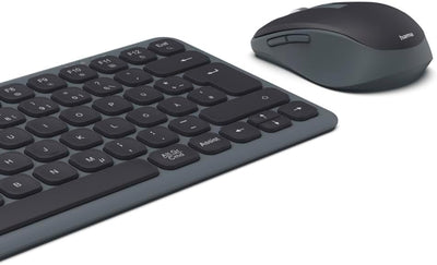 Hama Tastatur Maus Set kabellos (Multi Device Tastatur und Maus mit Bluetooth/Funk für PC, Smartphone, Tablet, klein, mit Batterien, leise Scissortasten, Multimedia Tasten, deutsches QWERTZ-Layout)