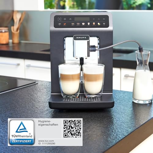 Krups Evidence One Kaffeevollautomat mit Milchschlauch, 12 Getränke, 2-Tassen-Funktion, Farbdisplay, Kaffeemaschine, TÜV-Siegel, Schwarz, EA895N10, Meteor Graphit