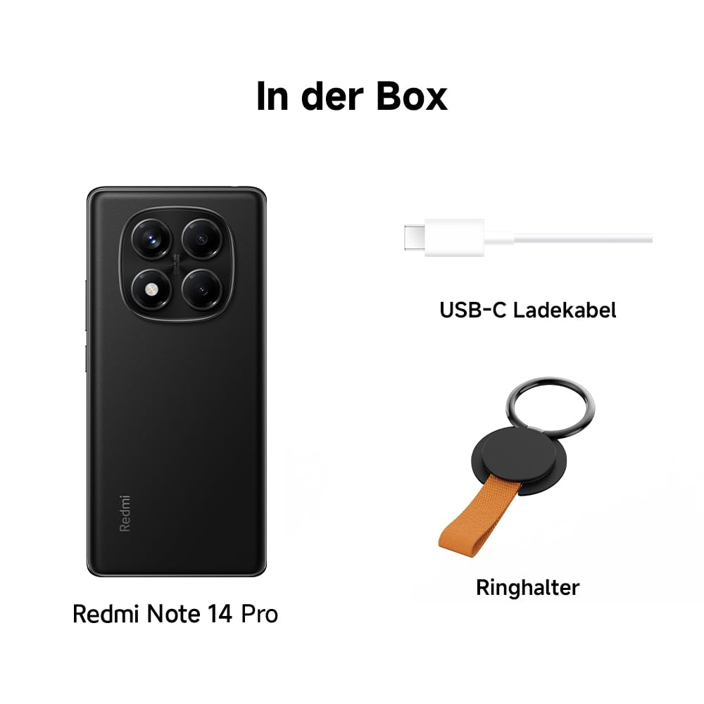 Xiaomi Redmi Note 14 Pro Smartphone, 8 + 256GB, Black, 200MP professionelle AI-Kamera, 5500mAh Akku, 32MP Selfie-Kamera, AI-Funktionen (kein Ladegerät enthalten)