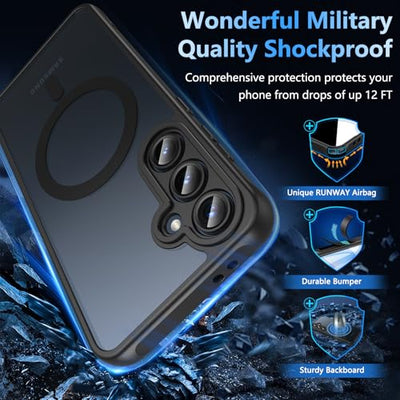 Magnetisch Für Samsung Galaxy S24 FE Hülle mit Panzerglas Glas,Militärschutz Handyhülle für S24 FE mit MagSafe Matt Transluzente Robust Schutzfolie Schutzhülle Case Cover für Samsung S24 FE(Schwarz)