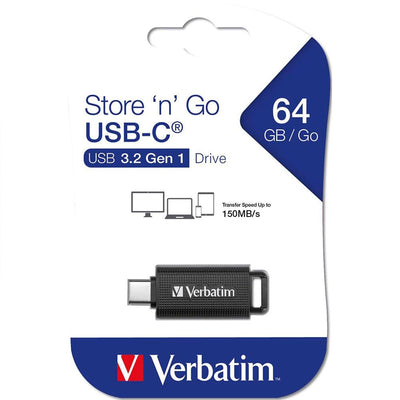 Verbatim Store 'n' Go USB-C Stick, kompakter Speicherstick mit 64 GB Datenspeicher, portabler USB Stick in Schwarz, ideal für Handy, Laptop, PC und Notebook