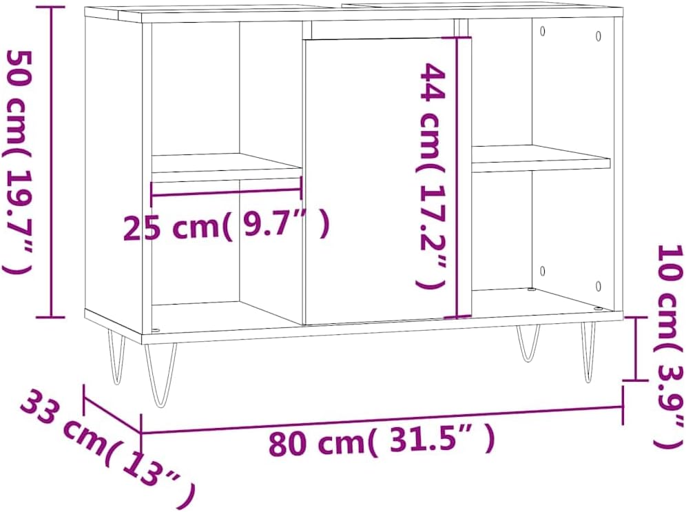 vidaXL Badezimmerschrank, Waschbeckenunterschrank mit viel Stauraum, Badschrank mit Eisenbeinen, Bad Unterschrank Waschbeckenschrank Badmöbel, Schwarz Holzwerkstoff