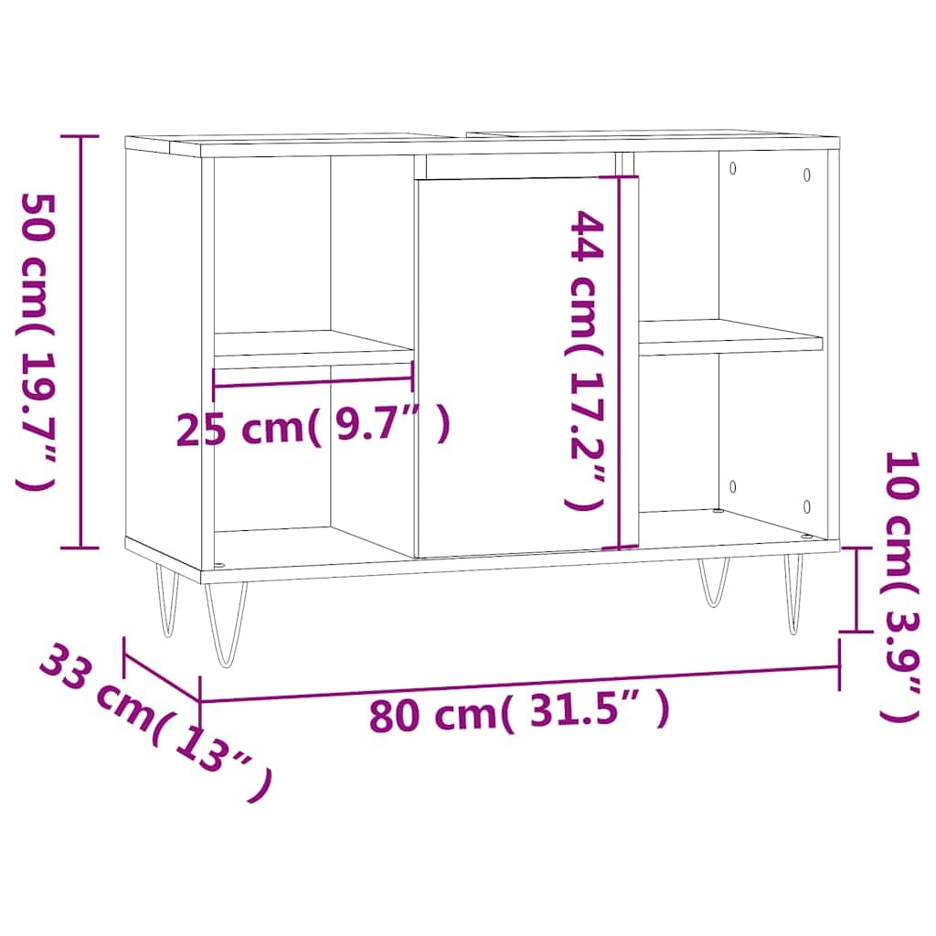 vidaXL Badezimmerschrank, Waschbeckenunterschrank mit viel Stauraum, Badschrank mit Eisenbeinen, Bad Unterschrank Waschbeckenschrank Badmöbel, Schwarz Holzwerkstoff