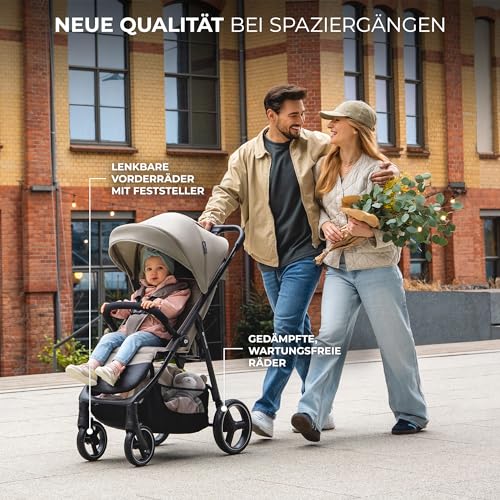 Kinderkraft TRIG 3 Kinderwagen, Kinderbuggy, Liegewagen, Sportwagen, Buggy, Zusammenklappen, Breite und tiefe Sitz, mit Liegeposition, 4 Rad Dämpfung, Große Dach, 5-Punkt-Gurt, bis zu 25 kg, Schwarz