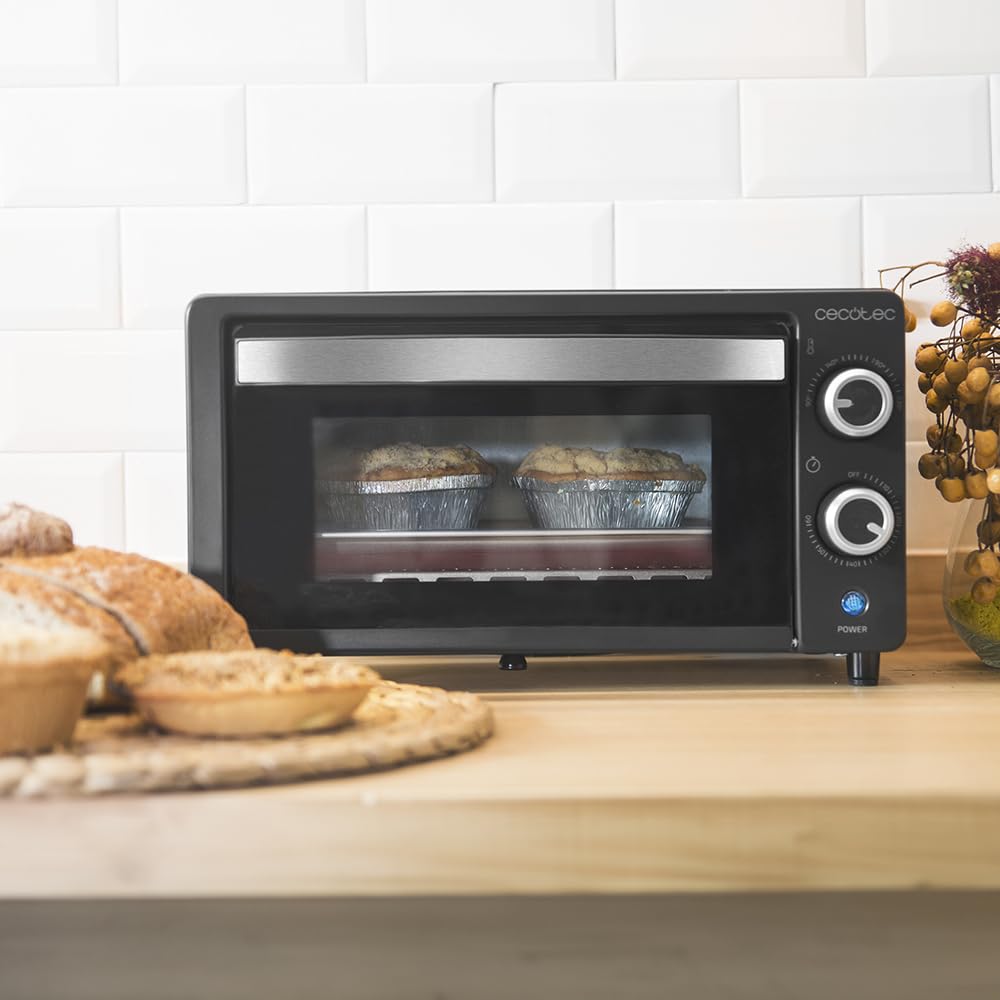 Cecotec Tischofen Bake&Toast 1090 Black, 10 L, 1000 W, 60-Minuten-Timer, Temperaturregelung bis zu 230ºC, Backblech, Grillrost und Zange mit Griff