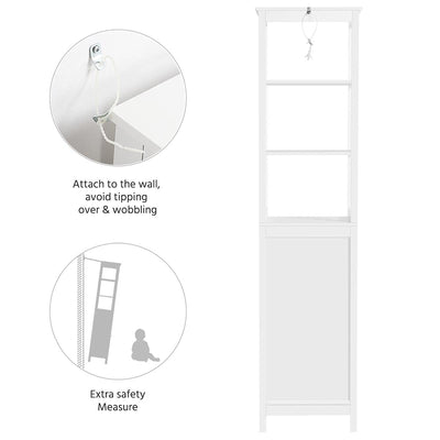 Yaheetech Hochschrank, Badezimmerschrank, Standregal, Badregal, mit 3 offenen Fächern & verstellbarem Einlegeboden, für Badezimmer, Wohnzimmer, Küche, 40 * 32 * 160, Weiß