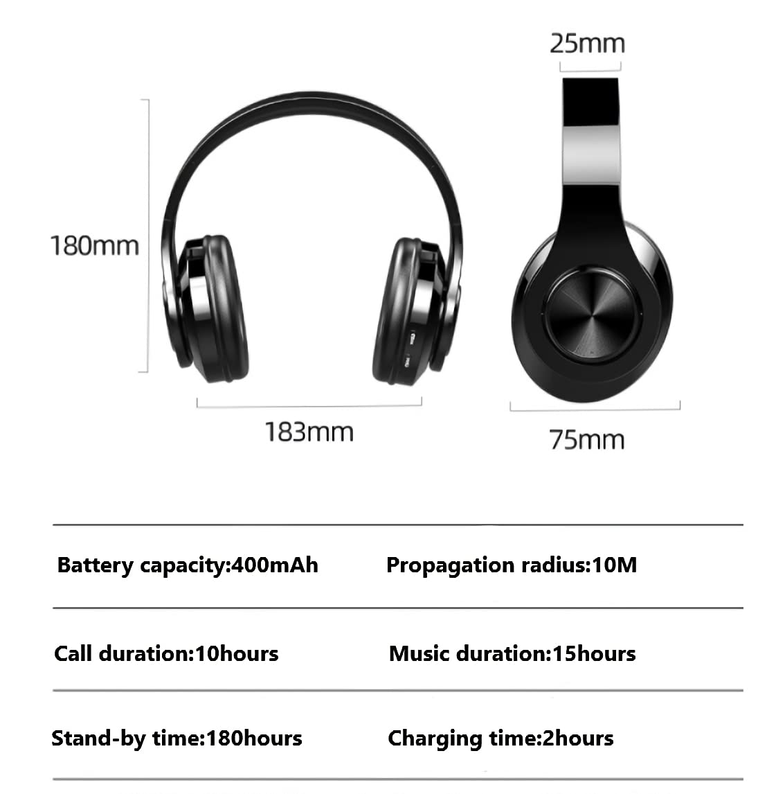 MUARRON Bluetooth 5.0 Kabellose kopfhörer Over Ear mit Mikrofon- HiFi Stereo Faltbare Kabellose Headset-Unterwegs Musik hören und telefonieren (schwarz)