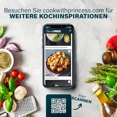 Princess Digitale Heißluftfritteuse – 6,5 L – mit herausnehmbarer Trennwand – 60 Prozent weniger Energieverbrauch – Digitaler Touchscreen – 12 Programme – Ohne Öl – Schwarz – 182061