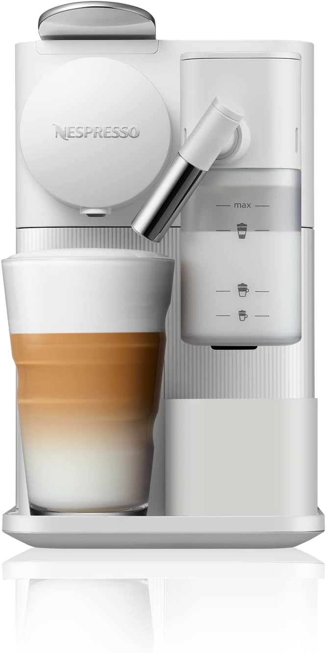 Nespresso De'Longhi Lattissima One EN510.W Kaffeekapselmaschine mit automatischem Milchsystem, 3 Direktwahltasten, 1 L Wassertank, 19 bar Pumpendruck, nur 25 Sek. Aufheizzeit, Auto-Abschaltung, weiß