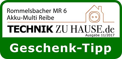 ROMMELSBACHER Multi Reibe MR 6 - herausnehmbare Reibetrommel aus Edelstahl, für Hartkäse, Nüsse, Schokolade & mehr, Power-Akku, weiß