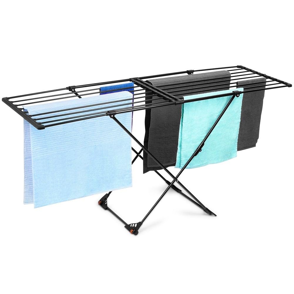 Vilde Wäscheständer Standtrockner | Wäschetrockner Drying Rack | Metall Ausziehbar Schwarz XXL 110-189 cm