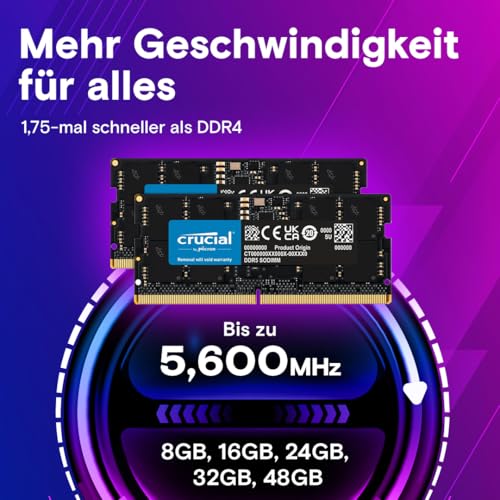 Crucial RAM 96GB Kit (2x48GB) DDR5 5600MHz (oder 5200MHz oder 4800MHz) Laptop Arbeitsspeicher CT2K48G56C46S5